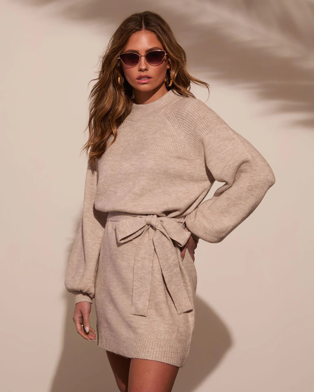 Caitlin Long Sleeve Tie Waist Sweater Dress