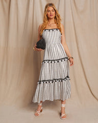 Paislee Tassel Striped Tiered Midi Dress