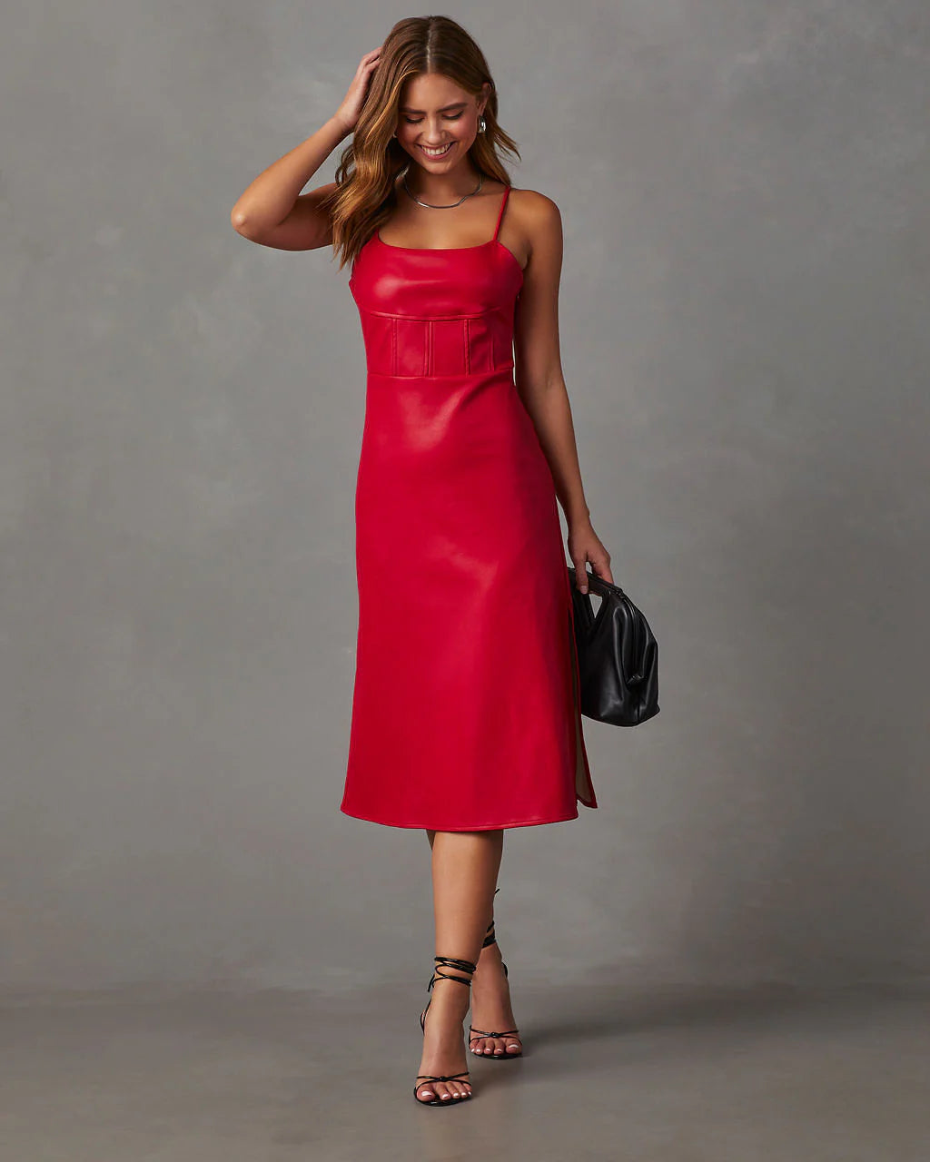 Lovette Faux Leather Midi Dress