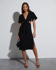 Jenner Linen Blend Tie Front Cutout Midi Dress