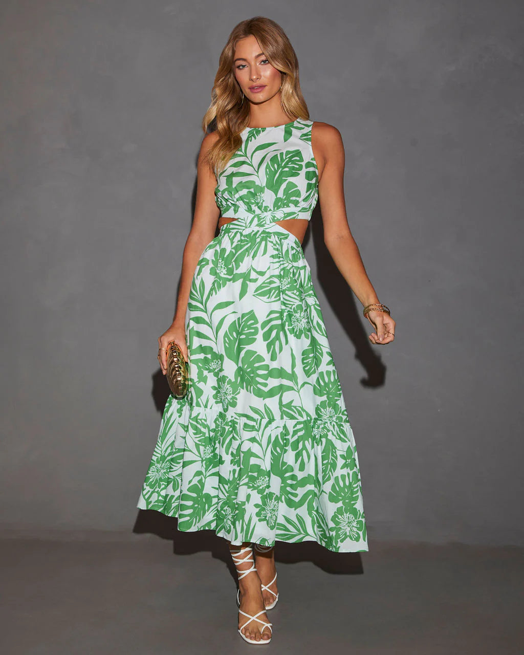 Malakai Tropical Print Midi Dress