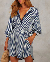 In The Moment Belted Mini Shirt Dress