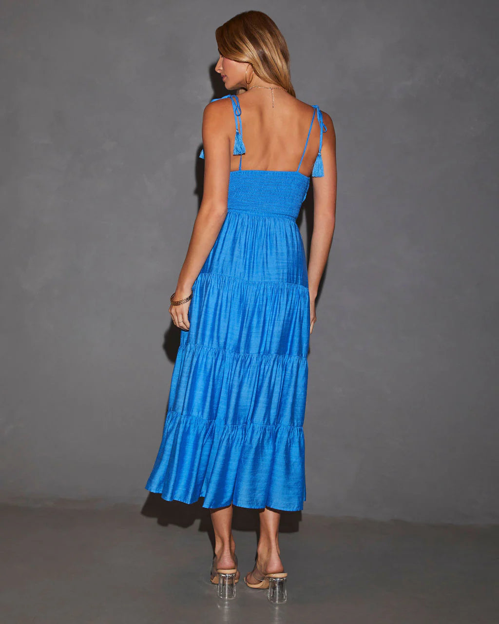 Baylin Tie Shoulder Tiered Midi Dress