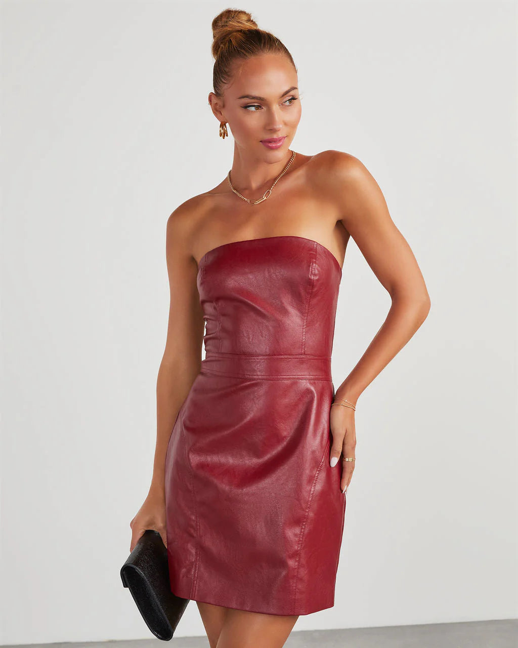 Evette Faux Leather Strapless Mini Dress