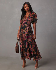 Aubrey Surplice Chiffon Floral Maxi Dress