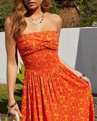 Lynelle Strapless Floral Smocked Midi Dress