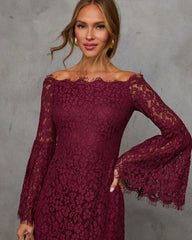 On Your Mind Off Shoulder Lace Midi Dress