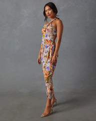 Floral Beauty Twist Front Halter Midi Dress