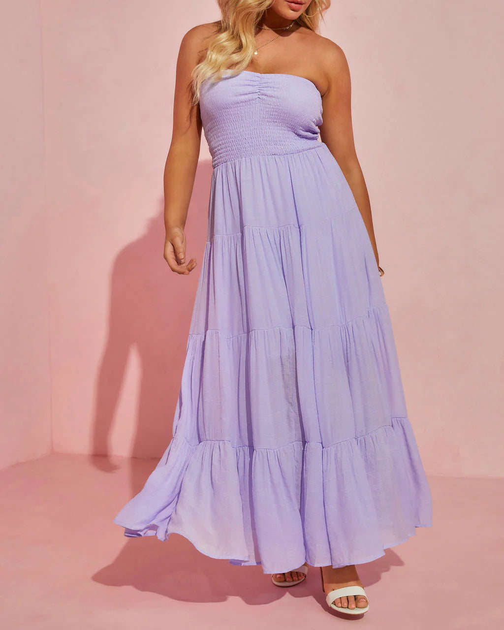 Rosalina Strapless Smocked Tiered Maxi Dress