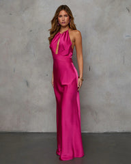 Adelynn Satin Halter Maxi Dress