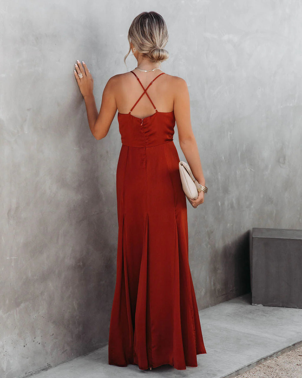 Hey Bella Satin Cowl Neck Maxi Dress