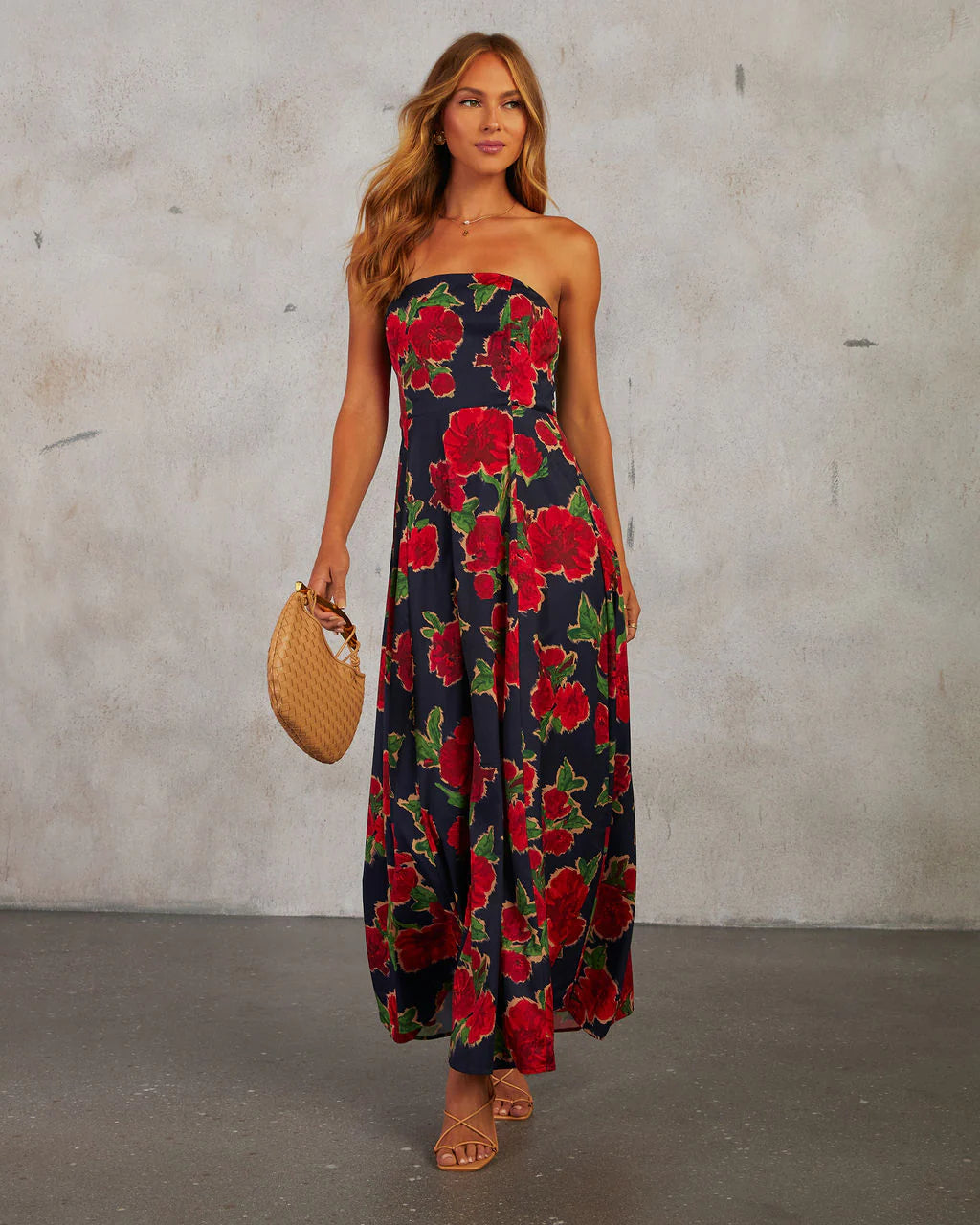 Getaway Garden Strapless Floral Print Midi Dress