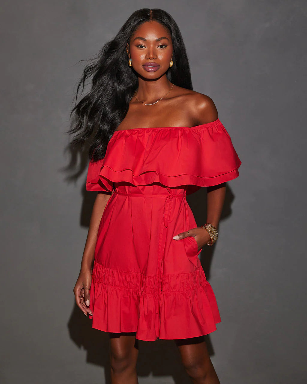 Ruby Off The Shoulder Tie Waist Mini Dress