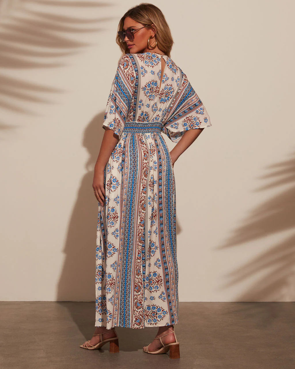 By The Shore Kimono Sleeve Empire Maxi Dress