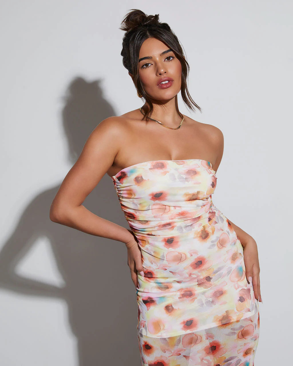 Spring Picnic Strapless Bodycon Midi Dress