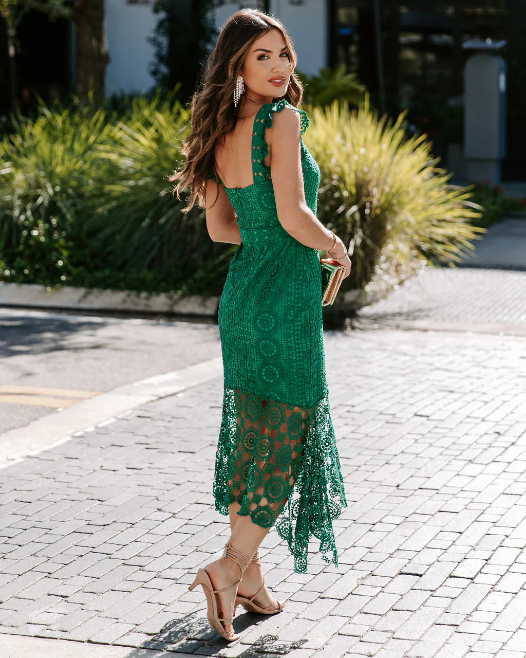 Dare To Be You Crochet Lace Ruffle Midi Dress