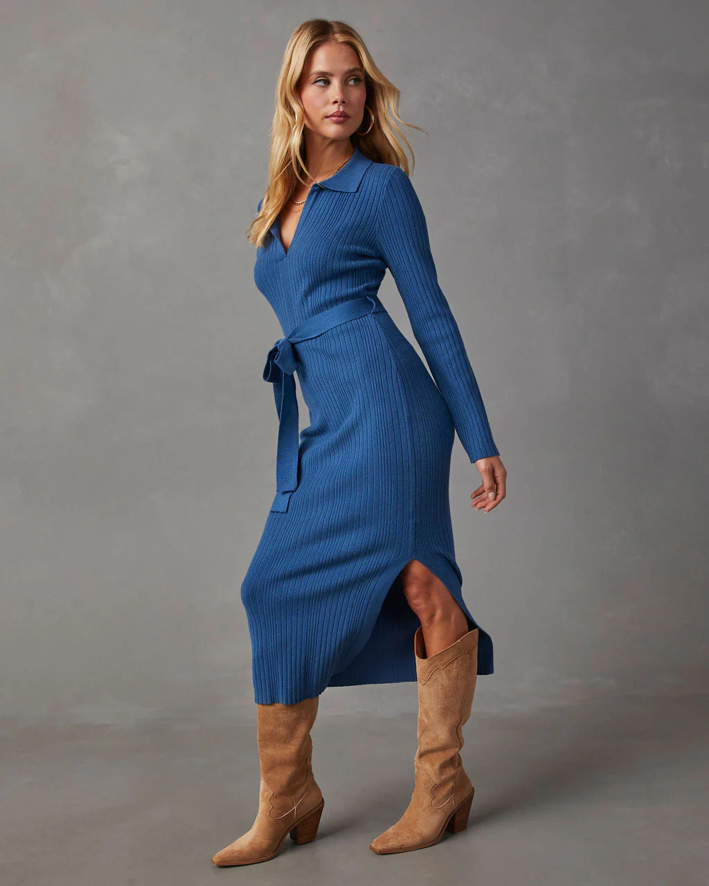 Asmara Tie Waist Midi Sweater Dress