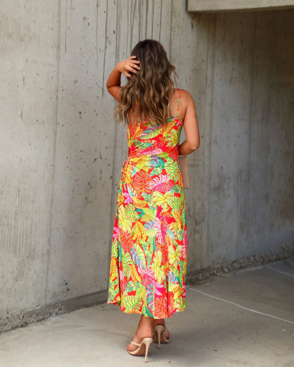 Eliana Cutout Tropical Slip Midi Dress