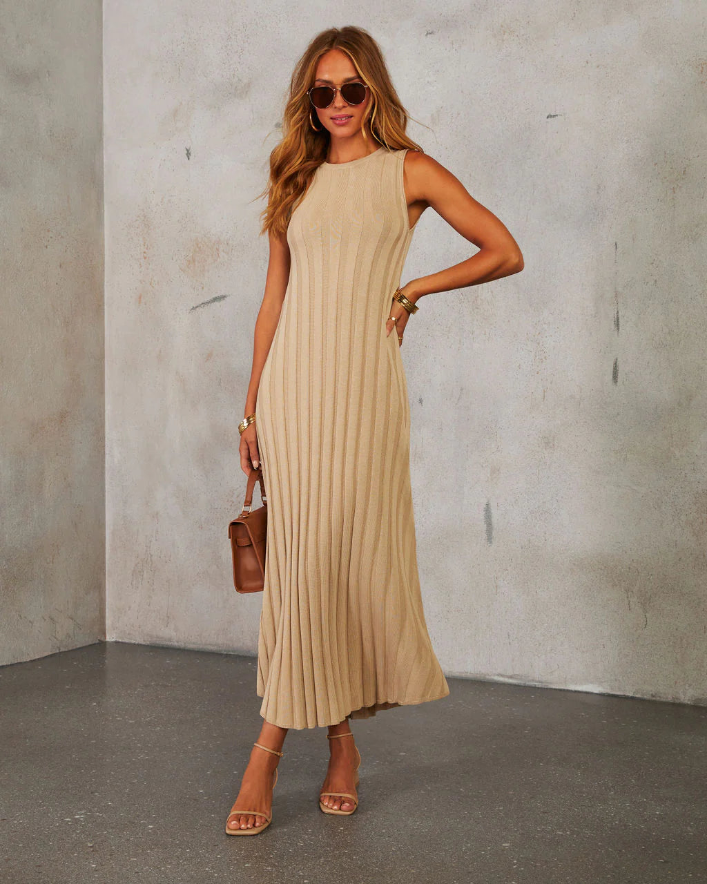 Fine Line Ribbed Midi Dress