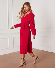 Camina Tie Waist Long Sleeve Midi Dress