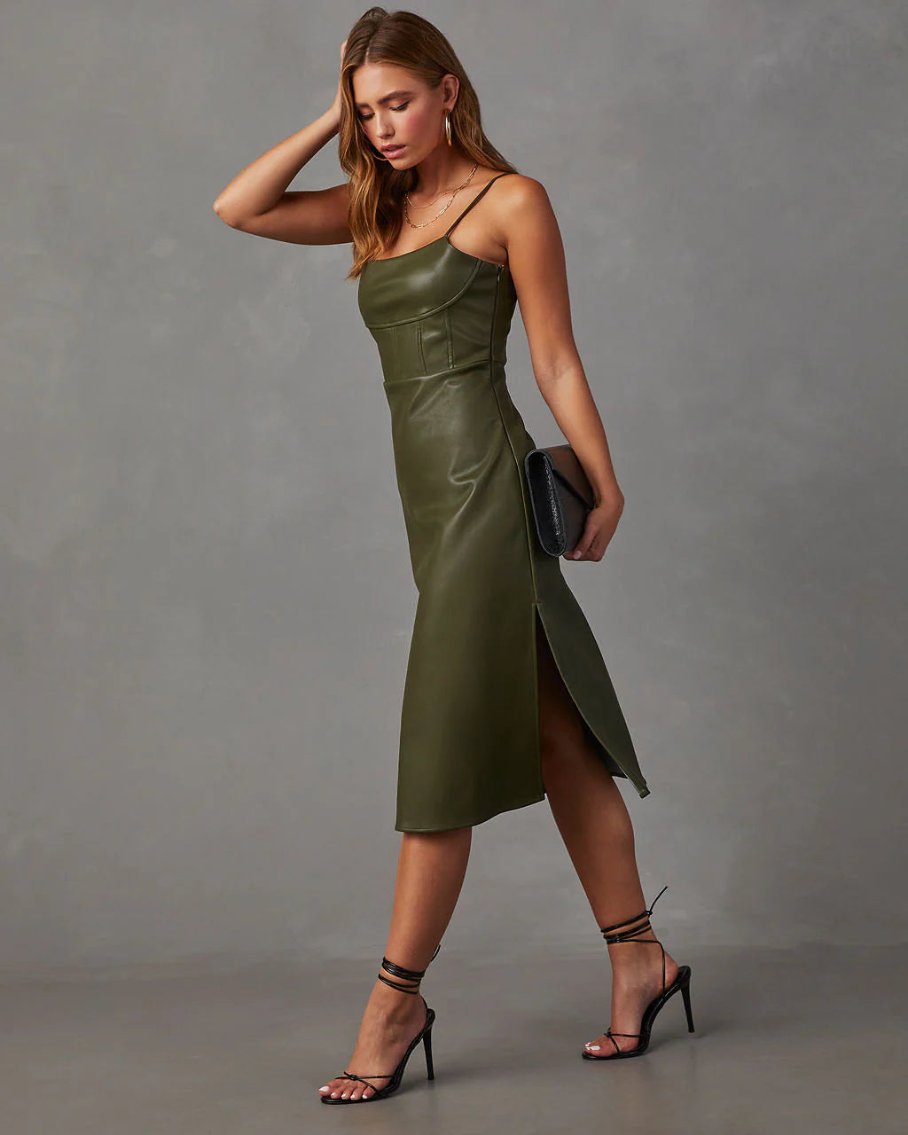 Lovette Faux Leather Midi Dress