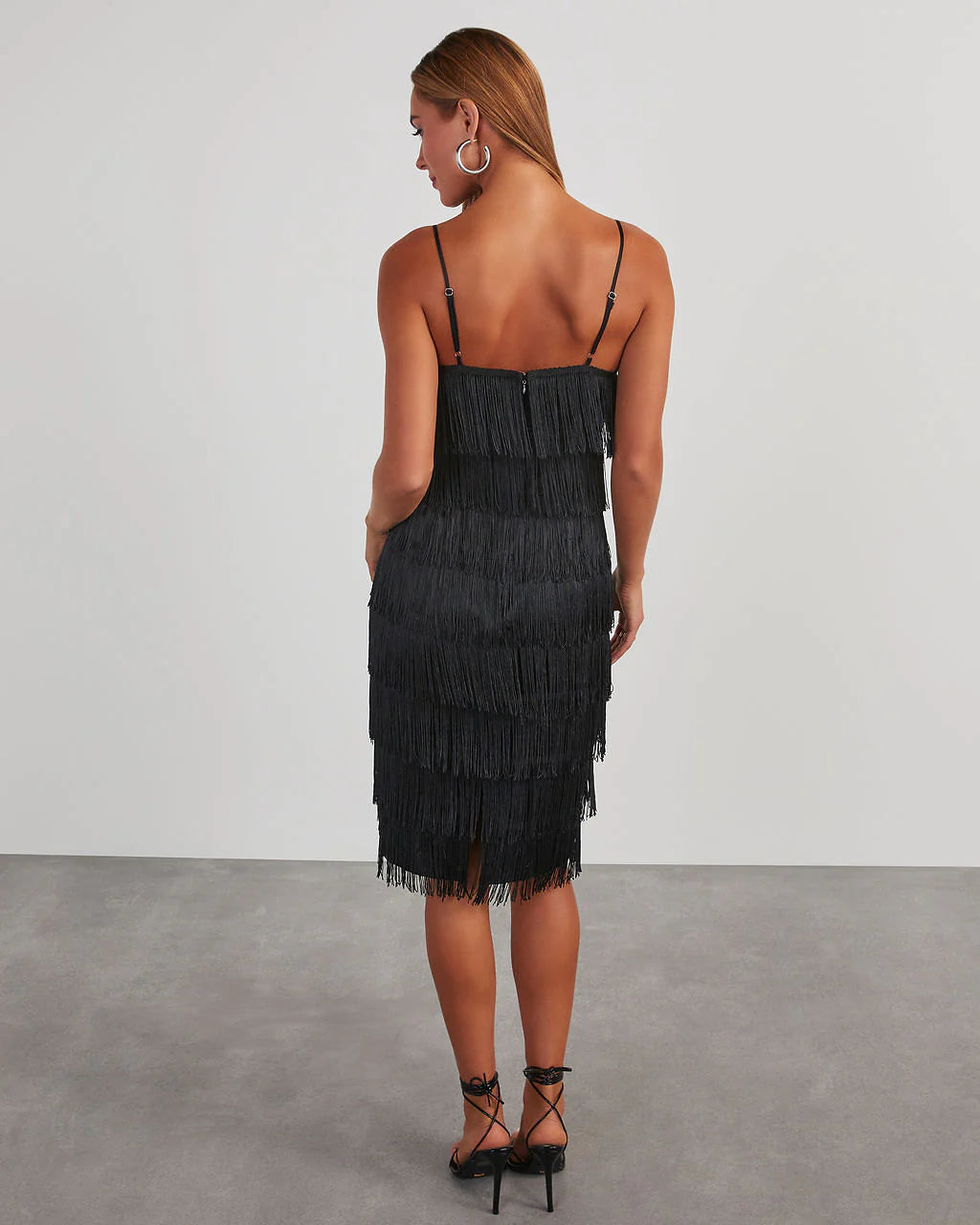 Speakeasy Tiered Fringe Midi Dress