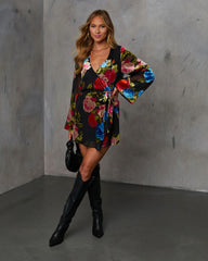 Floral Trail Velvet Burnout Wrap Mini Dress