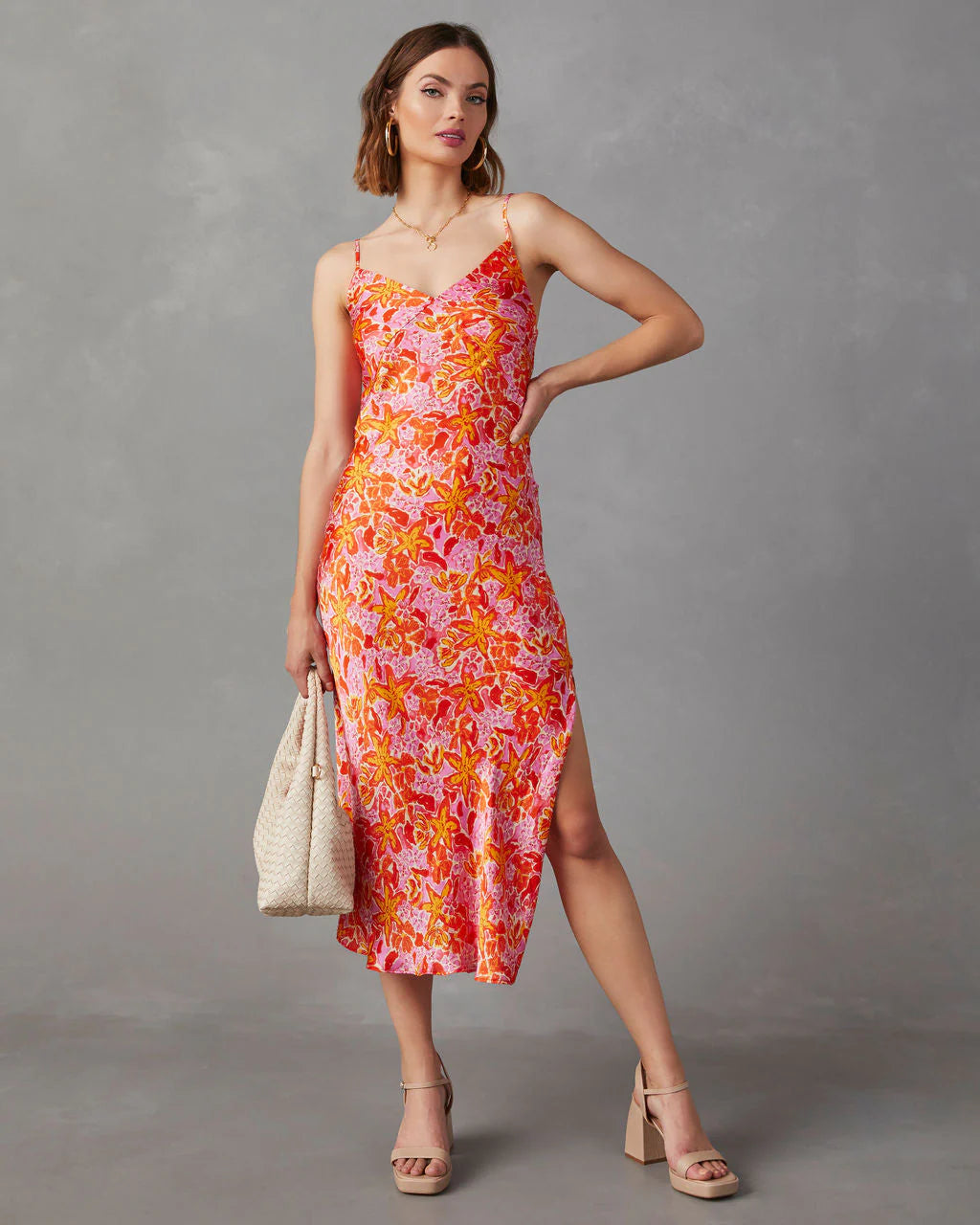 Allen Satin Floral Midi Dress