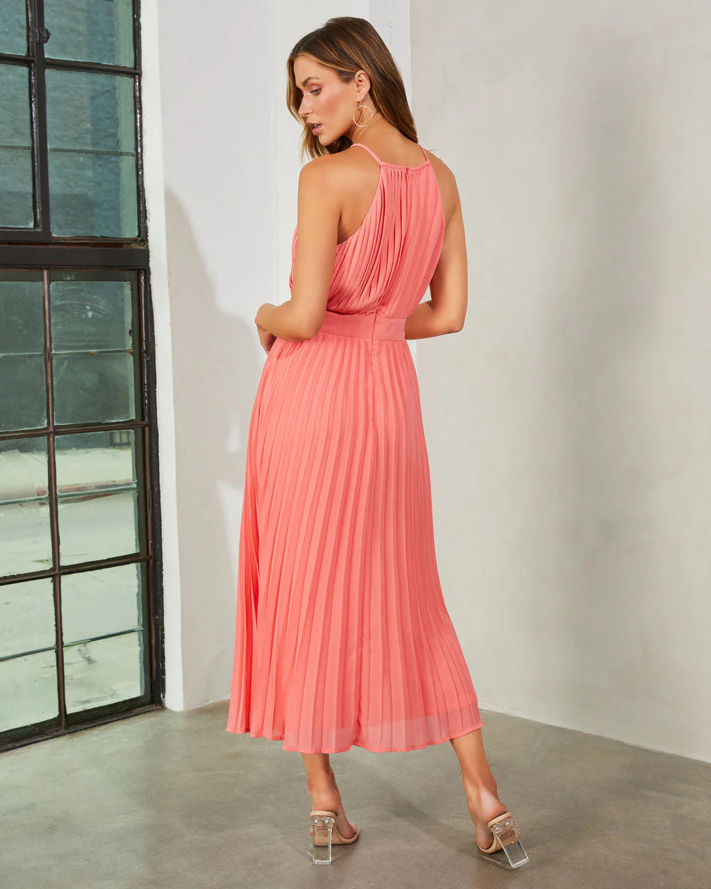 Liamara Pleated Halter Midi Dress