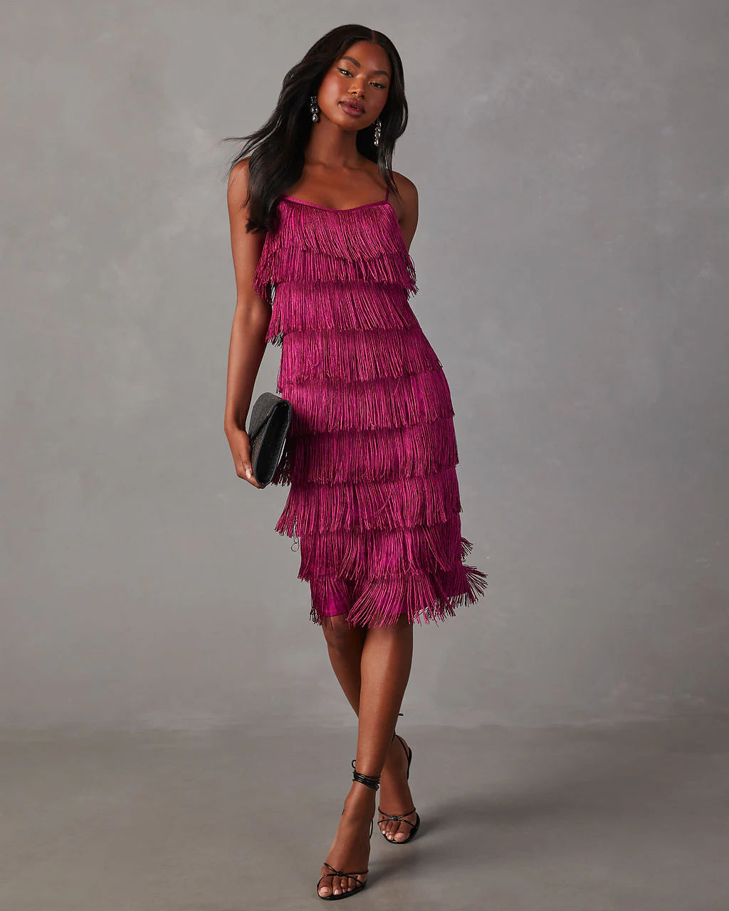 Speakeasy Tiered Fringe Midi Dress