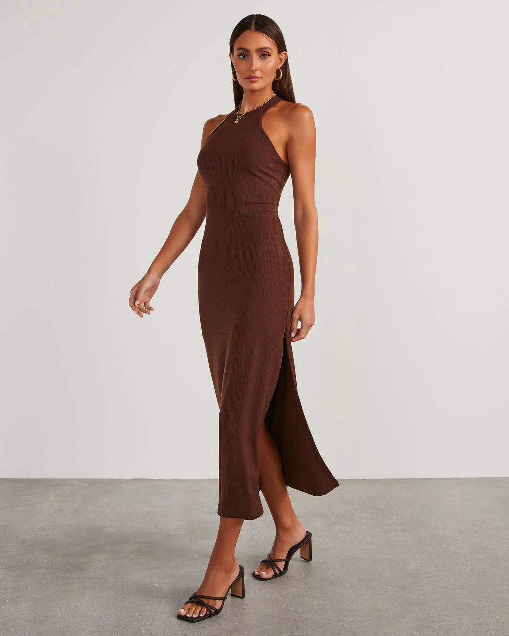 Constancia Ribbed Slit Midi Dress