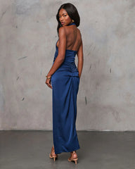 Jaelyn Halter Neck Satin Maxi Dress