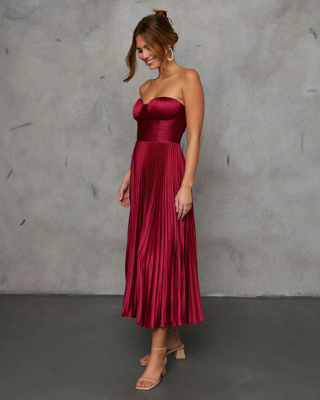 Leanna Strapless Bustier Satin Maxi Dress